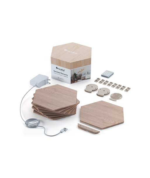 Nanoleaf | Elements Wood Look Hexagons Starter Kit (13 panels) | Cool White + Warm White