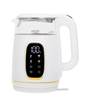 Adler Kettle with LED Display, AD 1305, Electric, 2200 W, 1.7 L, Plastic, 360° rotational base, White/Gold