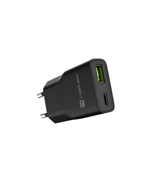 Natec Ribera USB Charger Gan Slim USB 1X USB-A + 1X USB-C 20W | NUC-2377