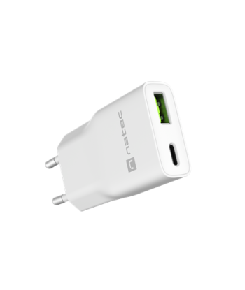 Natec Ribera USB Charger Gan Slim USB 1X USB-A + 1X USB-C 20W | NUC-2376