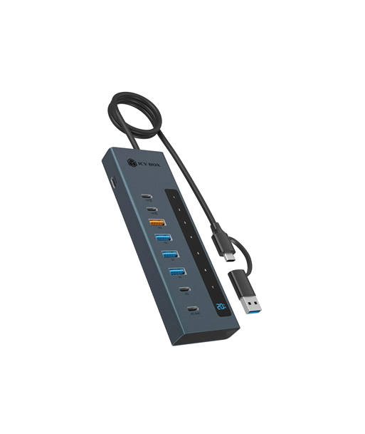 Icy Box 9-in-1 hub with Power Delivery and Type-C/Type-A host connection