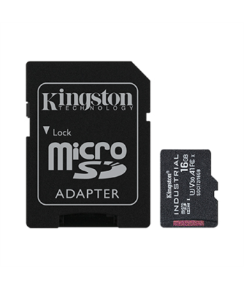 Kingston, UHS-I, 16 GB, microSDHC/SDXC Industrial Card, Flash memory class Class 10, UHS-I, U3, V30, A1, SD Adapter