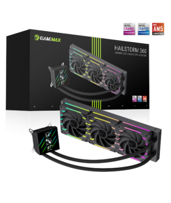 Gamemax, CPU Liquid cooler, HAILSTORM 360 LCD, Black