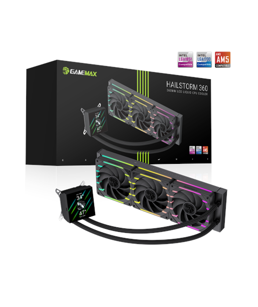 Gamemax, CPU Liquid cooler, HAILSTORM 360 LCD, Black