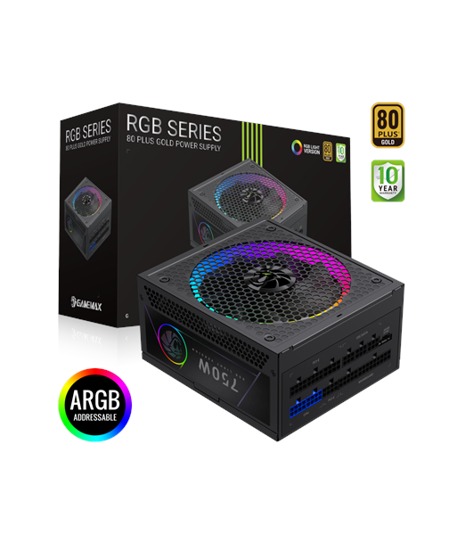 Gamemax Power Supply, 80 PLUS, Gold | RGB 750G | 750 W