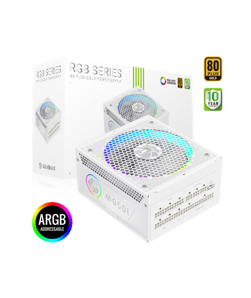 Gamemax Power Supply, 80 PLUS, Gold | RGB 1050G WH | 1050 W