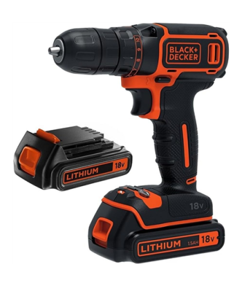BLACK & DECKER Cordless Drill, BDCDC18B-QW, 18 V, 2x 1.5 Ah, Li-Ion