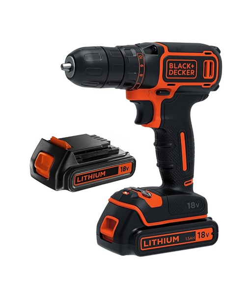 BLACK & DECKER Cordless Drill, BDCDC18B-QW, 18 V, 2x 1.5 Ah, Li-Ion