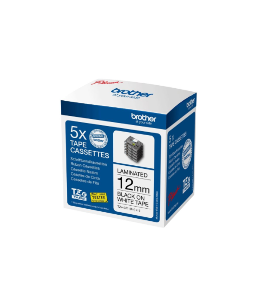 Brother TZE231M5, Black on white, Laminated tape, 1.2 cm x 8 m