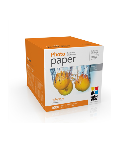 Fotopaber ColorWay, 1000 sheets, High Glossy, 230 g/m², 10x15