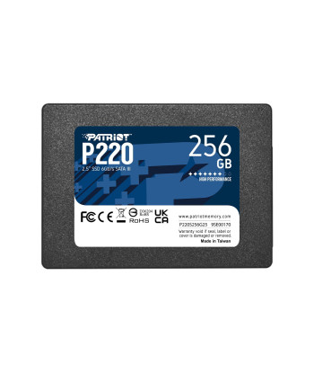 SSD PATRIOT P220 256GB SATA Write speed 490 MBytes/sec Read speed 550 MBytes/sec 2,5" TBW 120 TB P220S256G25