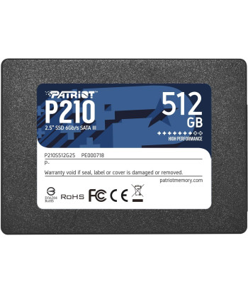 SSD PATRIOT P210 512GB SATA 3.0 Write speed 430 MBytes/sec Read speed 520 MBytes/sec 2,5" TBW 240 TB P210S512G25