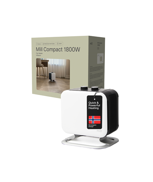 Mill, Heater, CUS1800MECWA, Fan heater, 1800 W, Number of power levels 2, Suitable for rooms up to 10-30 m², White