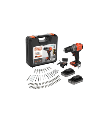 BLACK & DECKER 18V Impact Drill (with 2 x 18V 2.0Ah batteries with charge status indicator, 1A charger and 80 accessories) |