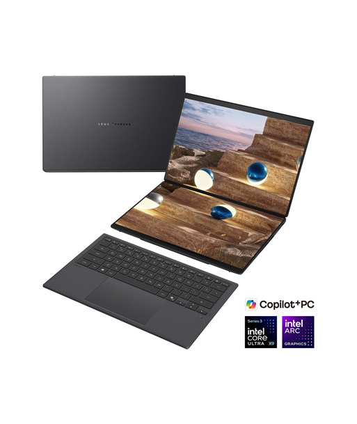 Asus, Zenbook Duo UX8407AA-SN066W, Moher Gray, 14", OLED, Touchscreen, 3K, 2880 x 1800 pixels, 144 Hz, Glossy, Intel Core