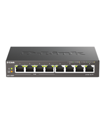 D-Link, 8-Port Gigabit PoE Switch (4xPoE), DGS-1008P, Unmanaged, Desktop, Power supply type External