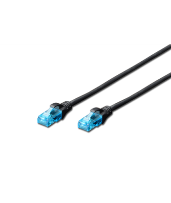 CAT 5e U-UTP, Patch cord, PVC AWG 26/7, Boots with kink protection, strain relief and latch protection, Black, 1 m, Modular