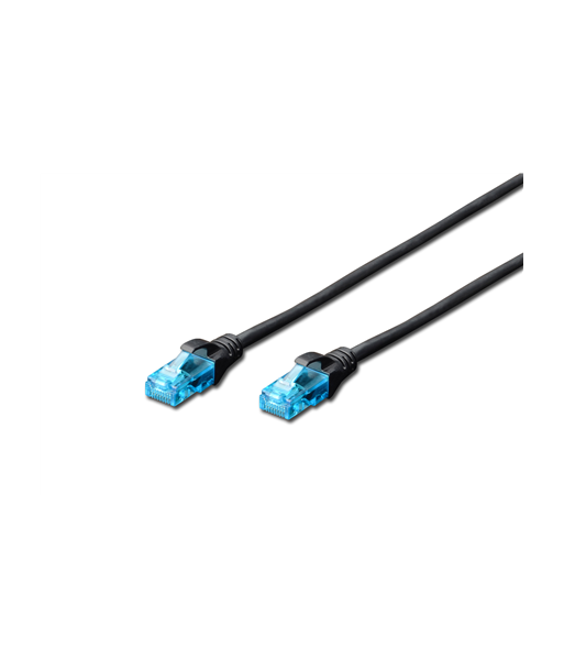 CAT 5e U-UTP, Patch cord, PVC AWG 26/7, Boots with kink protection, strain relief and latch protection, Black, 1 m, Modular