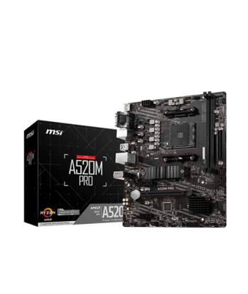 MSI, A520M PRO, Processor family AMD, Processor socket AM4, DDR4, Memory slots 2, Chipset AMD A, Micro ATX