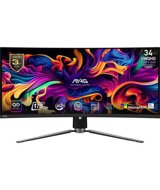 LCD Monitor MSI 34" Curved/21 : 9 Panel QD-OLED 3440x1440 21:9 175Hz Matte 0.03 ms Swivel Height adjustable Tilt Colour Black