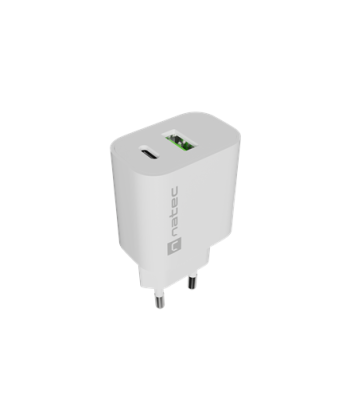 Natec Ribera USB Charger 1X USB-A + 1X USB-C 20W, White