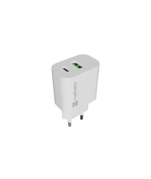Natec Ribera USB Charger 1X USB-A + 1X USB-C 20W, White