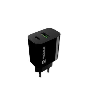 Natec Ribera USB Charger 1X USB-A + 1X USB-C 20W, Black