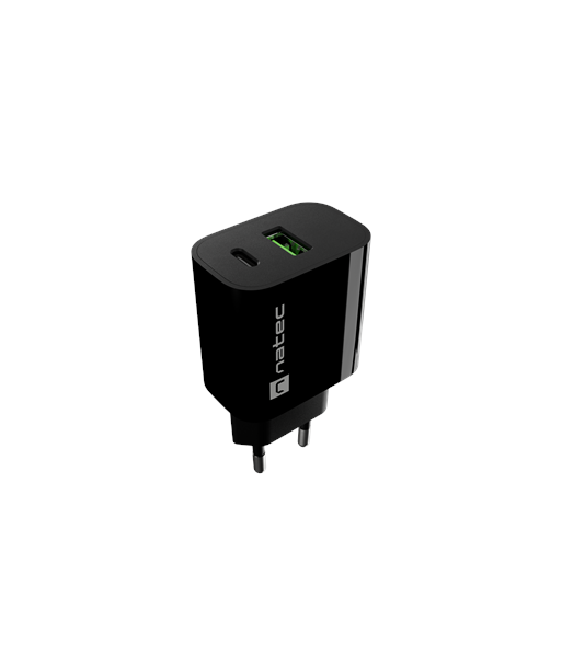 Natec Ribera USB Charger 1X USB-A + 1X USB-C 20W, Black