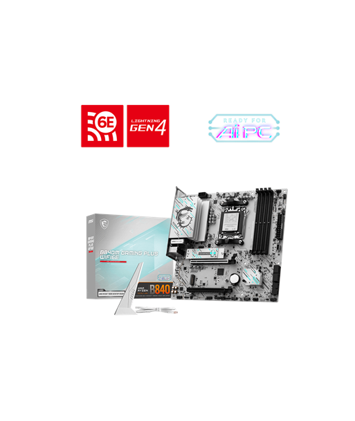 MSI B840M GAMING PLUS WIFI6E, Processor family AMD, Processor socket AM5, DDR5, Supported hard disk drive interfaces SATA, M.2