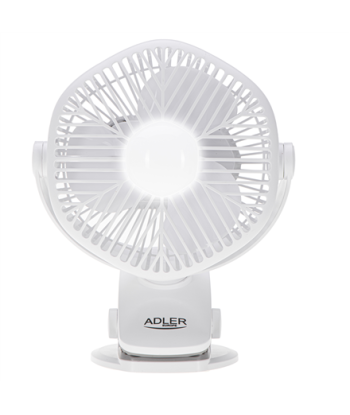 Lauaventilaator Adler Rechargeable fan with clip, AD 7335, 6 W, Diameter 12.7 cm, Number of speeds 3, Oscillation, White