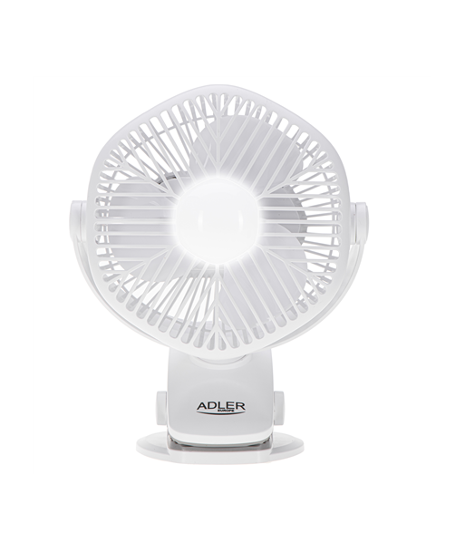 Вентилятор Adler Rechargeable fan with clip, AD 7335, 6 W, Diameter 12.7 cm, Number of speeds 3, Oscillation, White