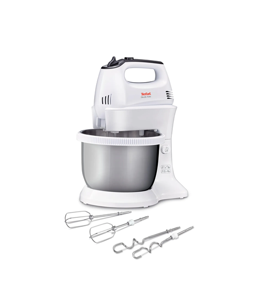 TEFAL HT312138 Quickmix, Hand Mixer, 300 W, Number of speeds 5, Turbo mode, White/Stainless steel