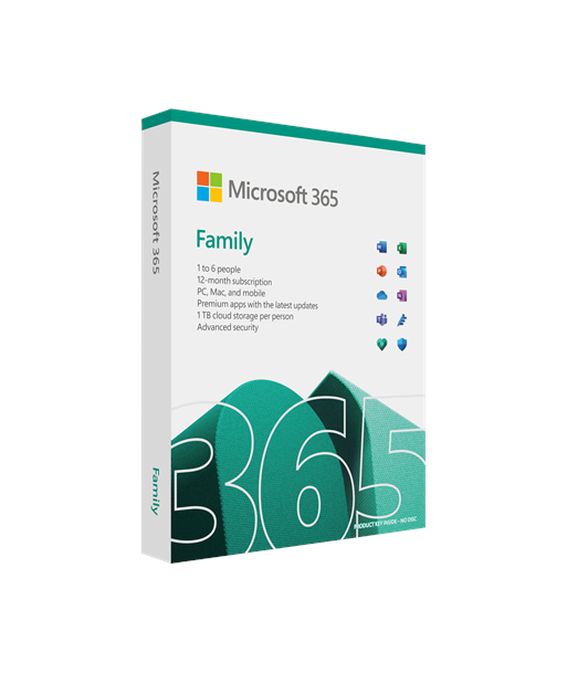 Microsoft, 365 Family, 6GQ-01897, M365 Family, FPP, License term 1 year(s), English, EuroZone Medialess