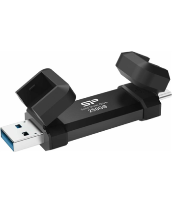 Silicon Power Portable External SSD, DS72, 250 GB, USB Type-A and USB Type-C 3.2 Gen 2, Black