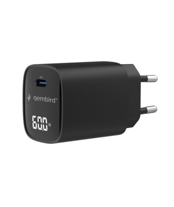 Gembird TA-UC-1C-PD60LCD-01-BK | 60W USB Type-C fast charger, LCD