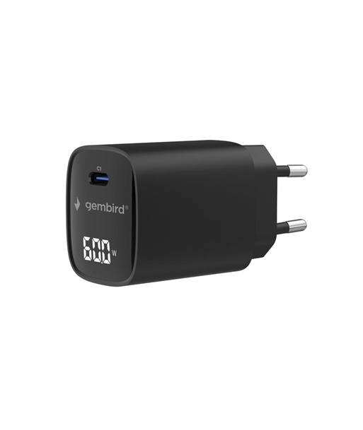 Gembird TA-UC-1C-PD60LCD-01-BK | 60W USB Type-C fast charger, LCD