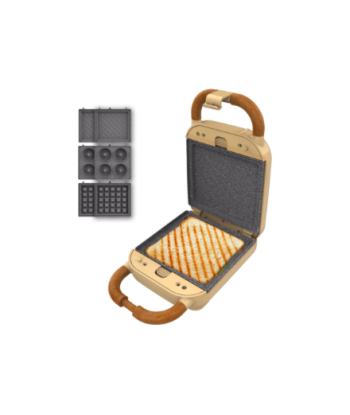 Cecotec Sandwich Maker, Rock'nToast Retro One Yellow Retro-style, 700 W, Number of plates 3, Yellow
