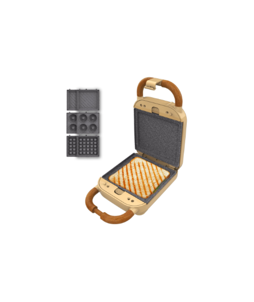 Cecotec Sandwich Maker, Rock'nToast Retro One Yellow Retro-style, 700 W, Number of plates 3, Yellow