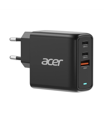 Acer 67W PD GaN Charger, 2 x USB C and 1 x USB A, EU Plug, 100W USB C cable, Black (Retail Pack) | Acer