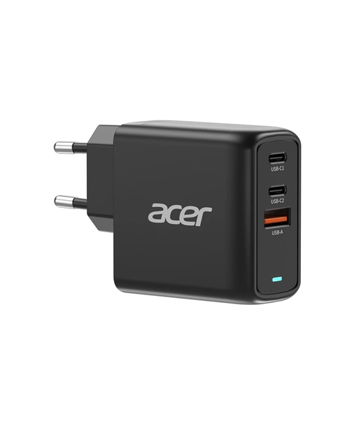 Acer 67W PD GaN Charger, 2 x USB C and 1 x USB A, EU Plug, 100W USB C cable, Black (Retail Pack) | Acer