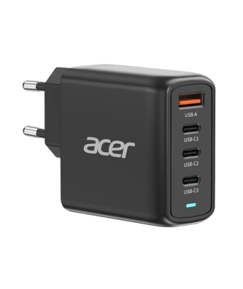 Acer 100W PD GaN Charger, 3 x USB C and 1 x USB A, EU Plug, 100W USB-C cable, Black, Retail Pack