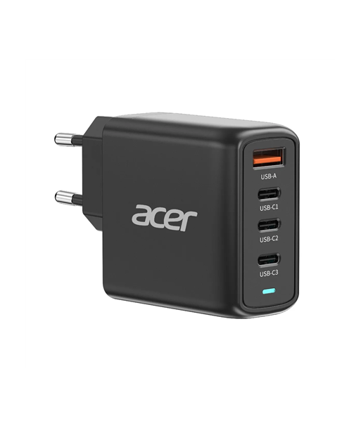 Acer 100W PD GaN Charger, 3 x USB C and 1 x USB A, EU Plug, 100W USB-C cable, Black, Retail Pack