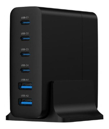 Gembird TA-UC-2A4C-PD75-01-BK Universal 6-Port 75W USB Charger