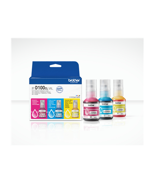 Brother BTD100CLVAL | Multipack Ink Bottles | Magenta, Cyan, Yellow