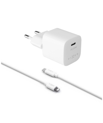 Fixed Mini USB-C Travel Charger USB-C/Lightning Cable Fast charging, White, 20 W