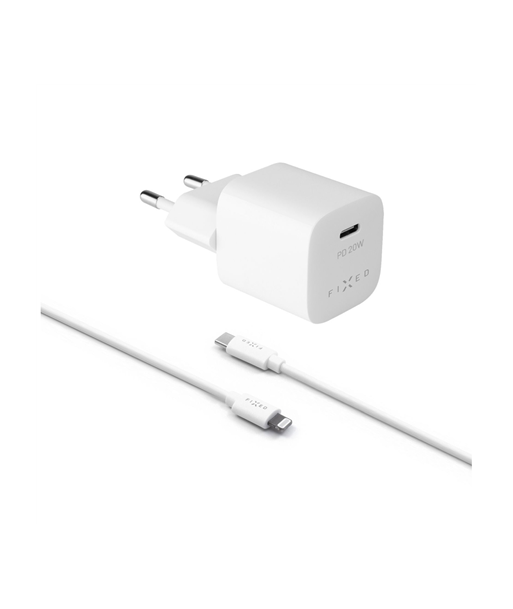 Fixed Mini USB-C Travel Charger USB-C/Lightning Cable Fast charging, White, 20 W Fixed Mini USB-C Travel Charger USB-C/Lightning Cable Fast charging, White, 20 W