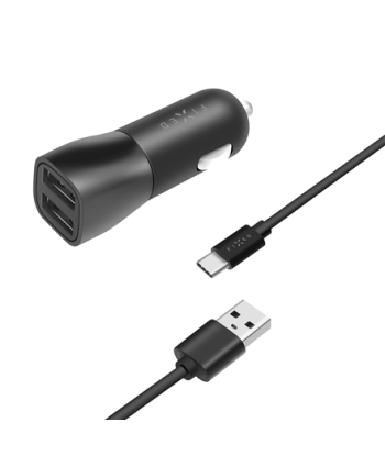 Fixed Car Charger Dual USB Cable Black, 15 W
