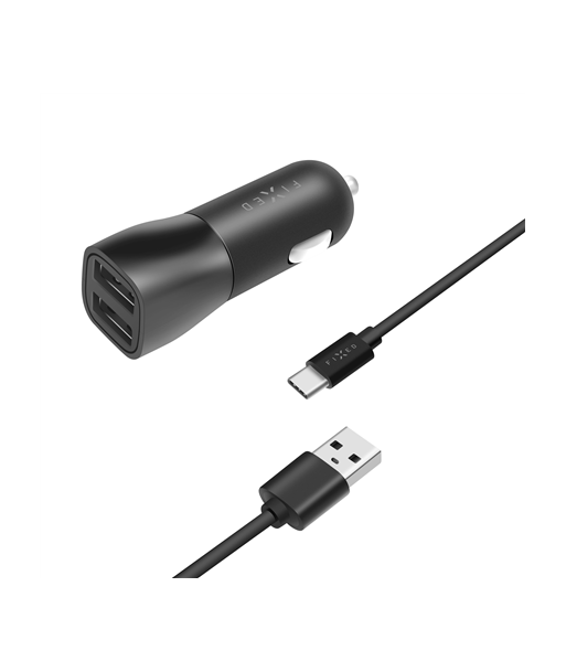 Fixed Car Charger Dual USB Cable Black, 15 W Fixed Car Charger Dual USB Cable Black, 15 W