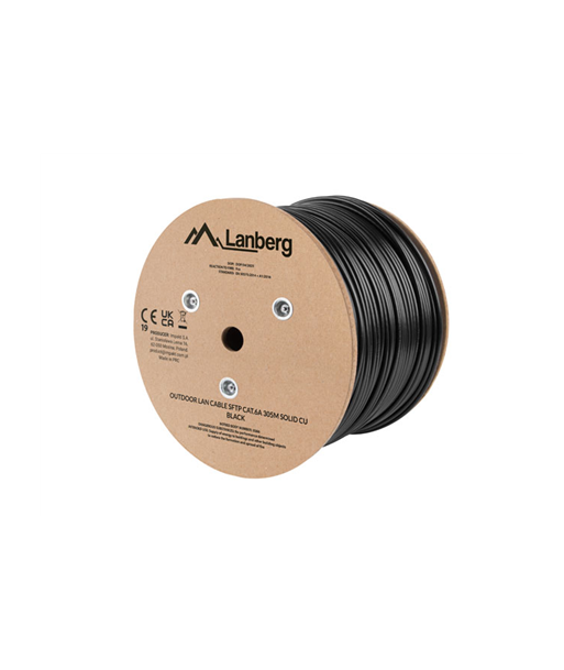 Lanberg Lan Cable Cat.6A SFTP 305M Solid Outdoor CU Black Fluke Passed | LCS6-21CU-0305-BK