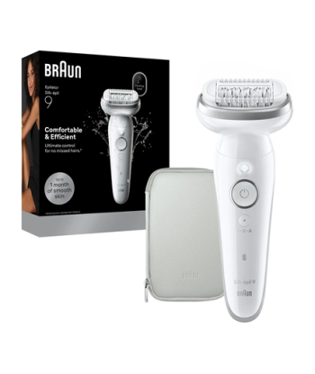 Эпилятор Braun, Silk-épil 9 SES9-000, Operating time (max) 50 min, Number of power levels 2, Wet & Dry, White/Silver